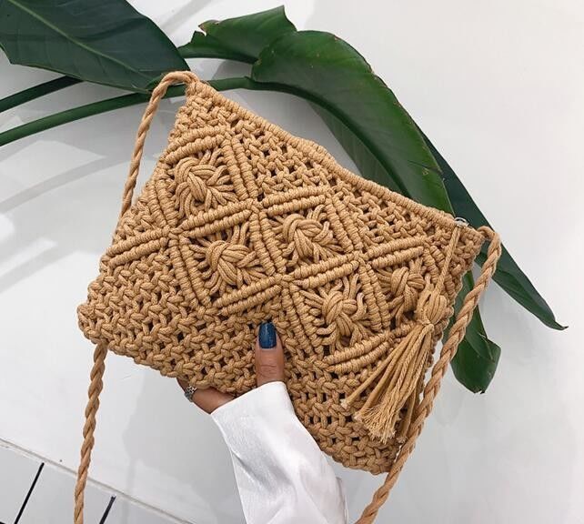 Andere Muster Art Handgefertigt Baumwollseil Stroh Frauen Handtaschen Vintage Tassels Strandtaschen