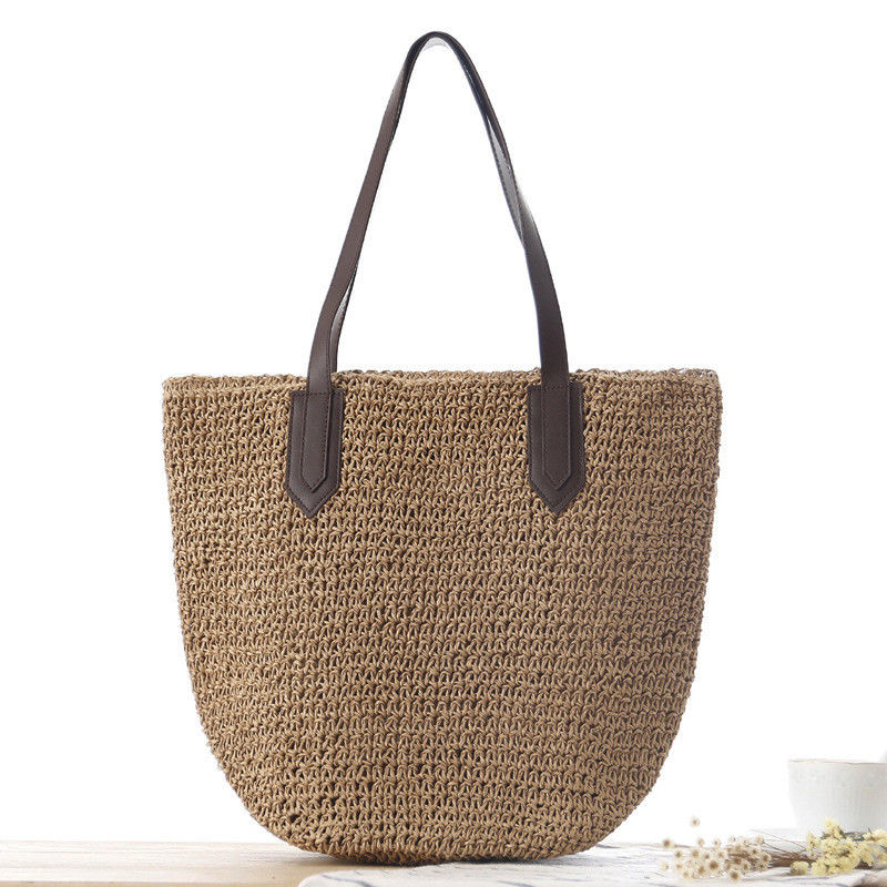 Frauen Strohtaschen Sommer Natur Raffia Stroh Strandtasche mit zwei Griffe Neueste Ankunft
