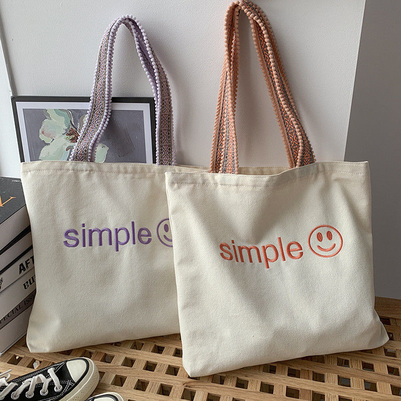 Custom Eco Totebag Druck Wiederverwendbar Baumwolle Leinwand Einkaufstüte mit Buchstabenmuster