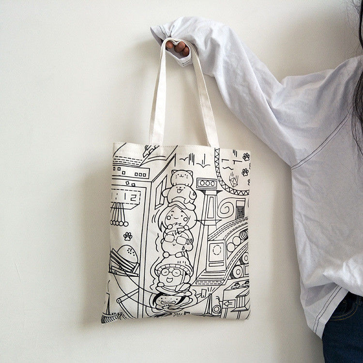 Auftragsgedruckte Leinwand-Tote-Tasche Briefdruck Baumwoll-Umweltfreundliche Einkaufstüte