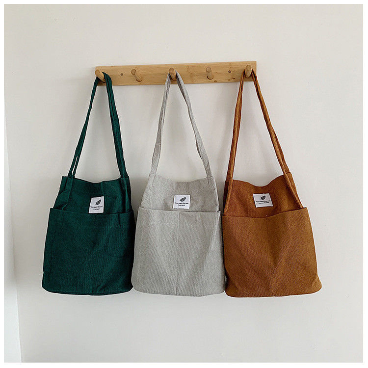 Trendy Großes Custom Logo Brief Drucken Baumwolle Tote Tasche Feste Farbe Corduroy Leinwand Tasche